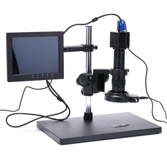 HAYEAR 720P/1080P VGA Digital Video Industrial Microscope Camera with 180X C mount Lens, 56 LED Ring Light, and Stand for PCB Repair