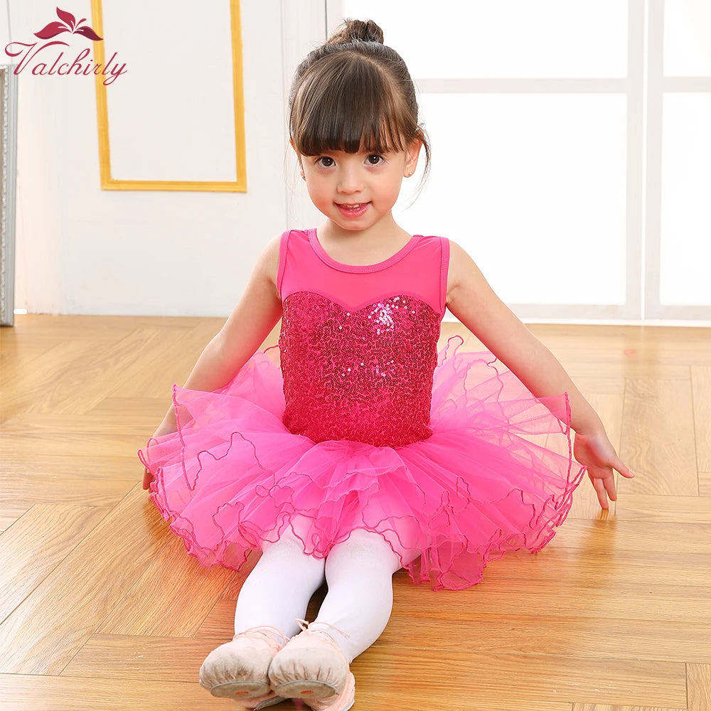 Nice Girls Ballerina Fairy Prom Party Costume Kids Sequined Flower Dress Dancewear Gymnastic Leotard  Ballet Tutu Dress