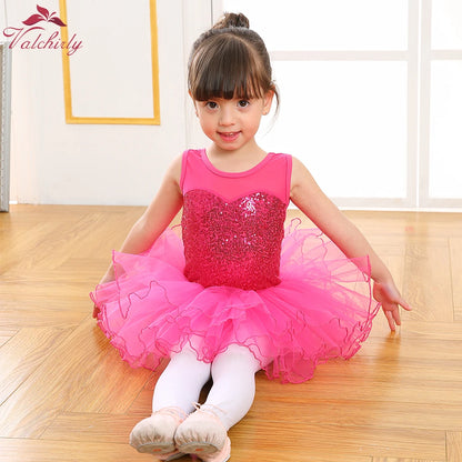 Nice Girls Ballerina Fairy Prom Party Costume Kids Sequined Flower Dress Dancewear Gymnastic Leotard  Ballet Tutu Dress