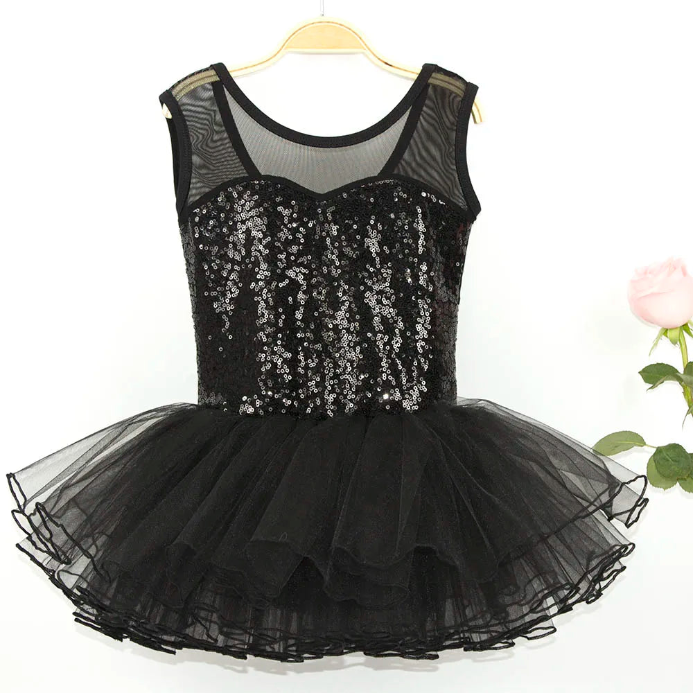 Nice Girls Ballerina Fairy Prom Party Costume Kids Sequined Flower Dress Dancewear Gymnastic Leotard  Ballet Tutu Dress