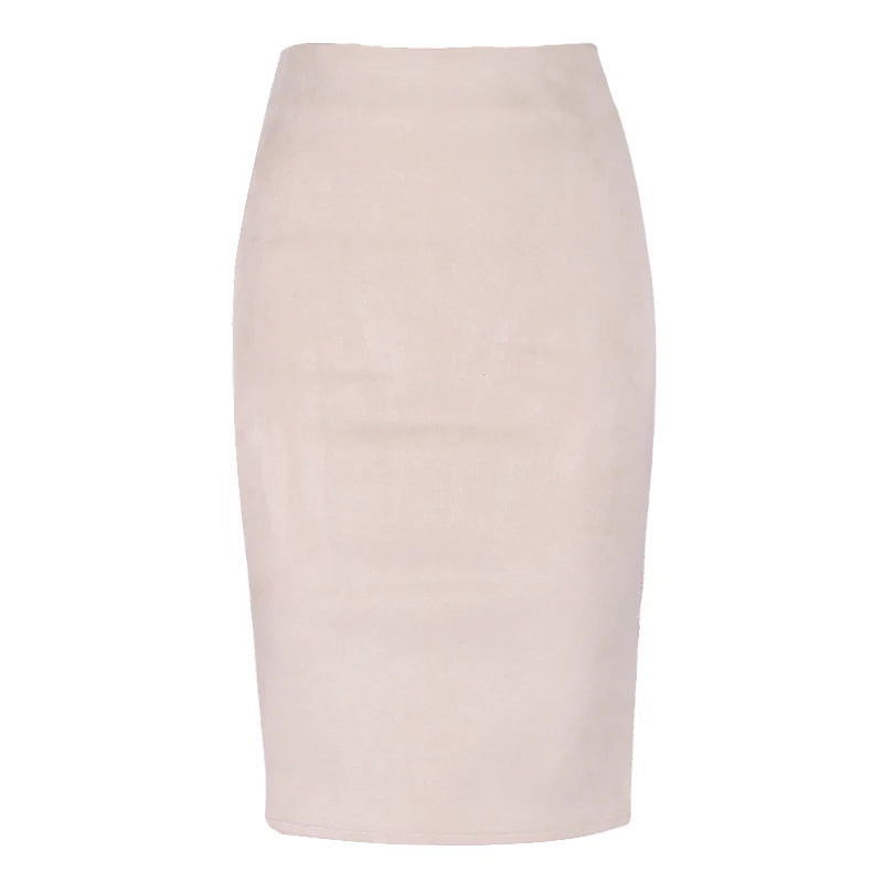 High Street 2024 Women Suede Multi Color Pencil Midi Skirt Female Spring Summer Basic Tube Bodycon Skirts Saia