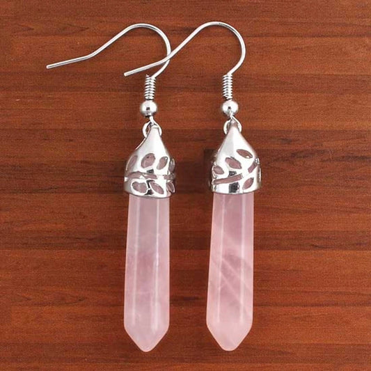 Natural Healing Crystal Rose Pink Quartz Stone Earring Lapis Lazuli Amethyst Hexagon Column Dangle Hook Earrings For Women Girls