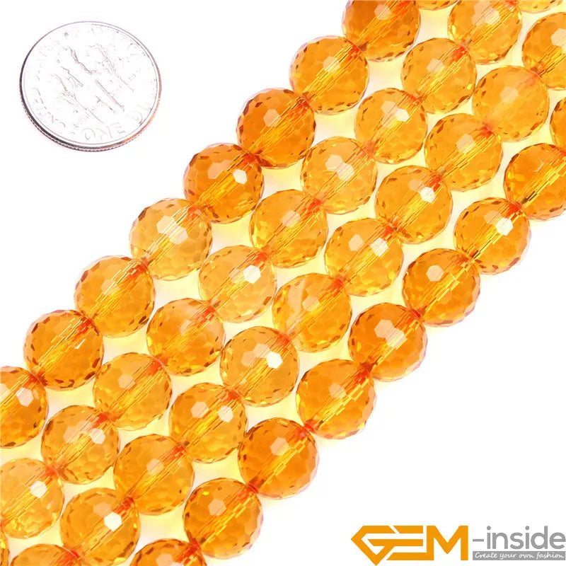 Round Faceted Citrines Beads For Jewelry Making Strand 15" DIY Loose Bead For Bracelet Necklace 8mm 10mm 12mm Selectable