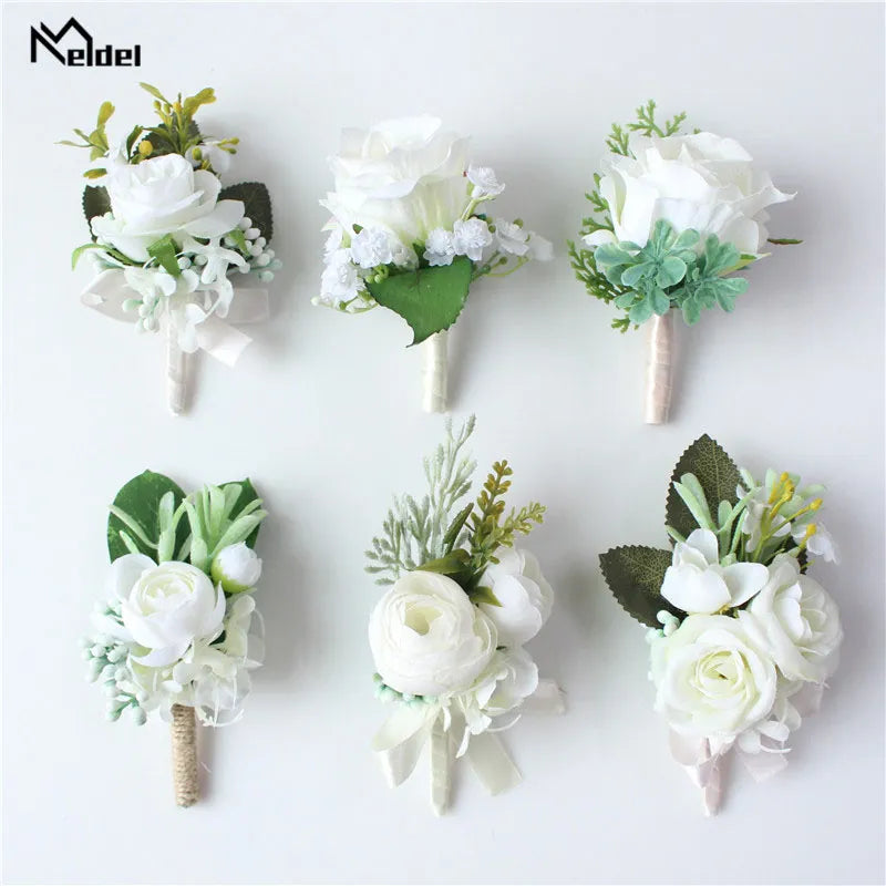 Meldel Corsage Men Wedding Rustic Boutonniere White Bridal Wrist Corsage Bridesmaid Groomsmen Party Meeting Personal Decorations