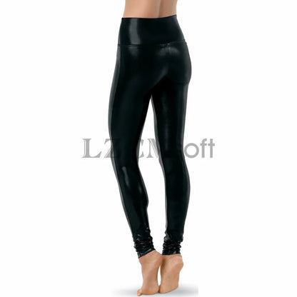 LZCMsoft Silver Women Shiny Metallic Dance Leggings High Waisted Full Length Pants Lycra Skin Pencil Trousers Stage Performance