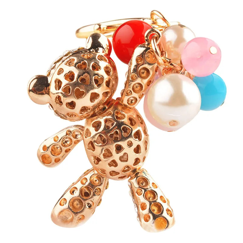 EASYA 2024 Trendy Teddy Bear Keychain Unisex Zinc Alloy Key Chain Porte Clef Fashion Women Rhinestone Cheerleaders