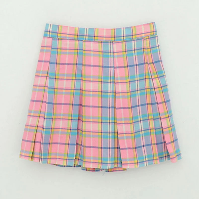 Jo's Magia Box Y2k Rainbow Plaid Pleated Woman Mini Skirt Harajuku Fairy Grunge Aesthetic High-waisted Party Club Women's Skirts