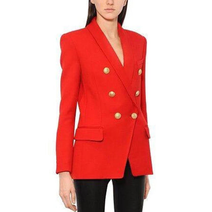 HIGH STREET New Fashion 2024 Designer Blazer Women's Long Sleeve Double Breasted Metal Lion Buttons Long Blazer Outer Wear