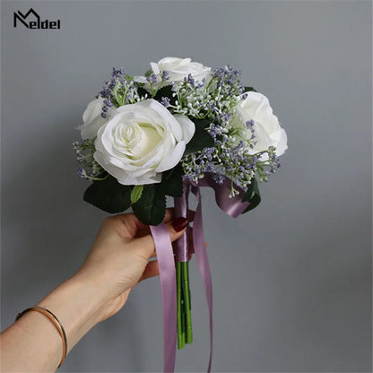 Meldel Bride Rose Bouquet Wedding Supplies Bridesmaid Rose Babysbreath Bouquet Flower Arrangement DIY Home Party Prom Decoration