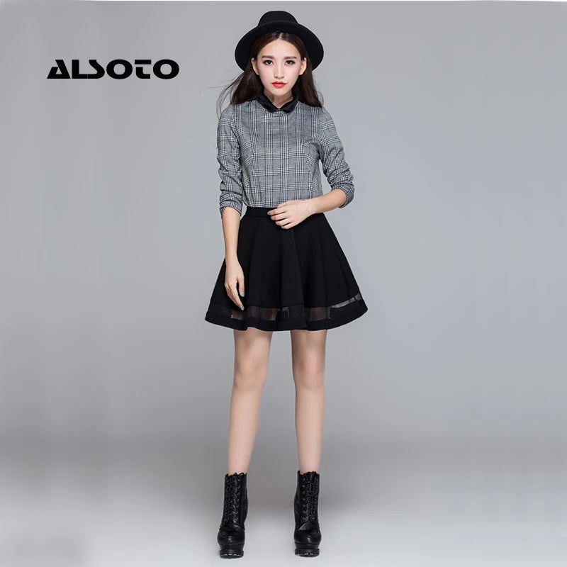 Women Summer School Skirt Midi Tutu Femme Womens Fashion Grid Design Faldas Mujer Moda Pleated Korean Skirts Womens Sexy Skirts