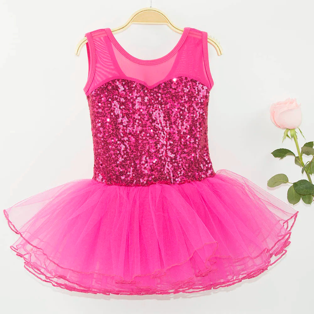 Nice Girls Ballerina Fairy Prom Party Costume Kids Sequined Flower Dress Dancewear Gymnastic Leotard  Ballet Tutu Dress