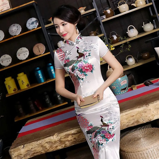 Fashion Summer Long Cheongsam Chinese Style Dress Womens Slim Qipao New Arrival Vestido Size S M L XL XXL XXXL 4XL 5XL 6XL J3038