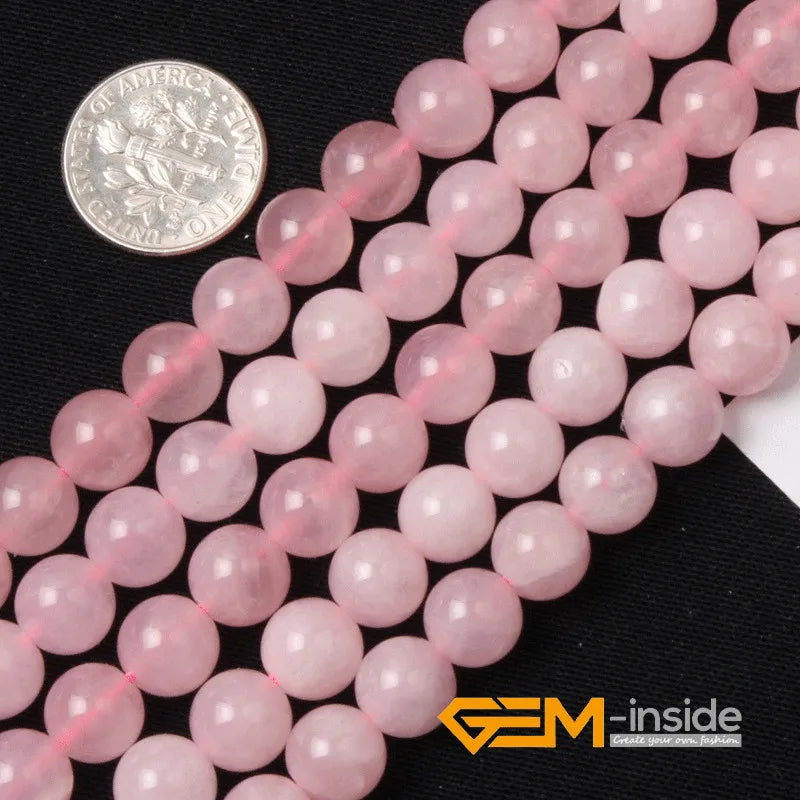 Round Smooth Natural Rose Quartzs Stone DIY Loose Beads For Bracelet Making Strand 15 Inch