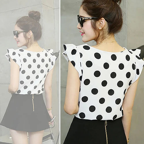 arrival Fashion Fashion Women Polka Dots Casual Chiffon Blouse Short Sleeve Summer Tops