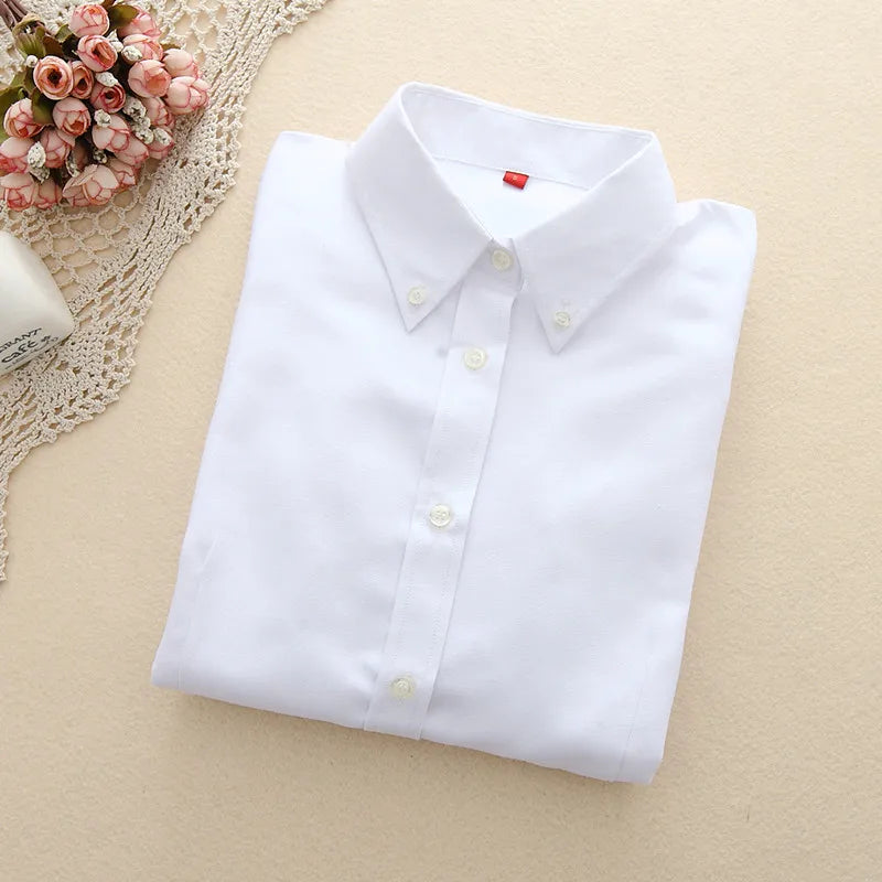 Oxford Womens Tops And Blouses Office Shirt Women Long Sleeve Cotton White Blouses Blusa Feminina Slim Ladies Tops Solid Color