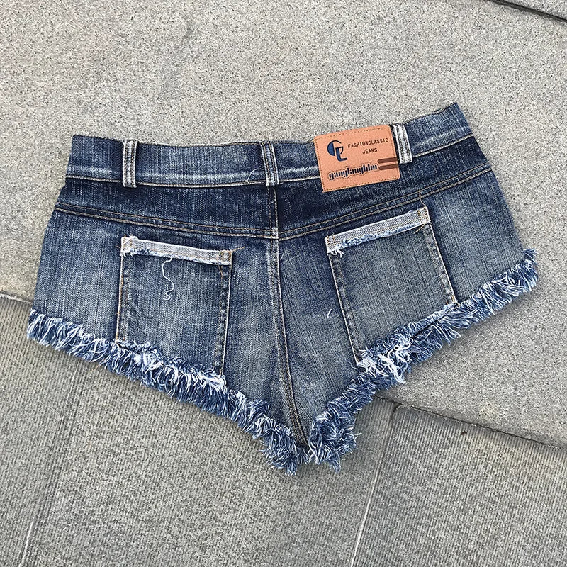 2024 Summer Women Beach Sexy Low Waist Tassel Denim Short Jeans Mini Skinny Club DJ Dance New