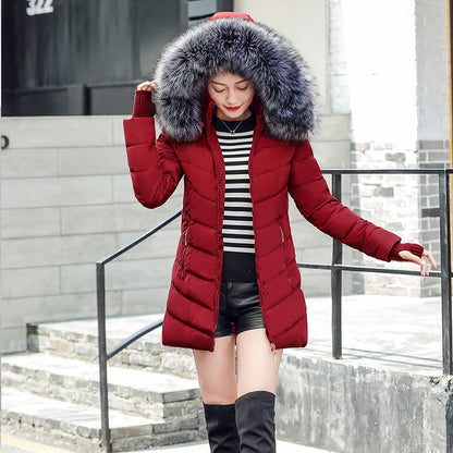 winter jacket women 2019 female coat Hooded Slim Outwear woman long parka Faux fox fur Cotton Padded abrigos mujer invierno