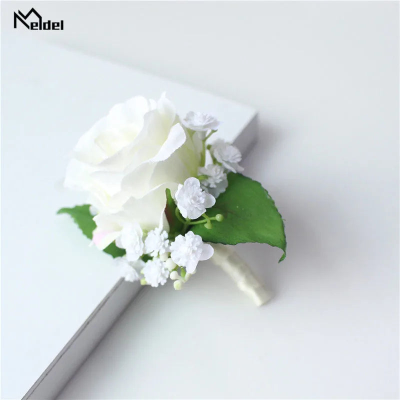 Meldel Corsage Men Wedding Rustic Boutonniere White Bridal Wrist Corsage Bridesmaid Groomsmen Party Meeting Personal Decorations