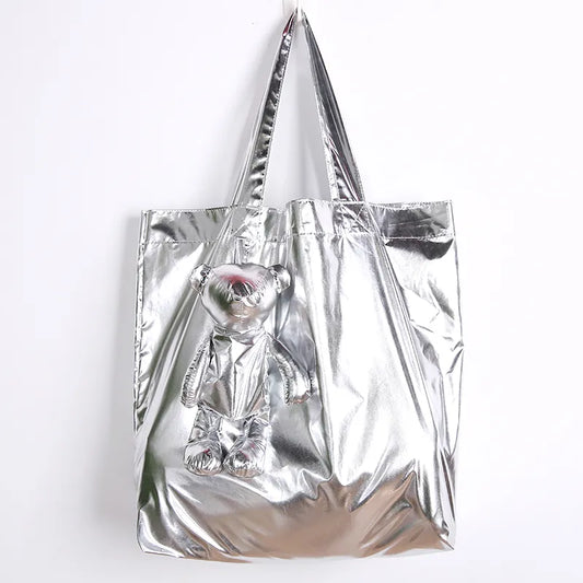 ECO Silver Coated Bear Cotton filling Waterproof Tote High-Quality Reusable grocery High capacity Cotton bag Shopping Bag