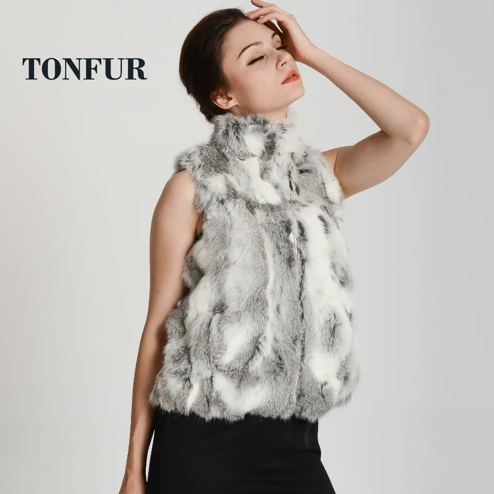 New Women Vintage Real Natural Rabbit Fur Vest with Zipper on Front Classical Style Factory Sale Female Dropshipping Gilet HP400