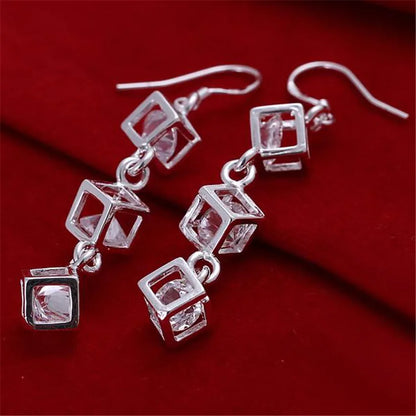 Silver 925 Plated Fashion Cute White Crystal Stone Wedding Cute Nice Lady Earrings Hot Selling Fashion Jewelry