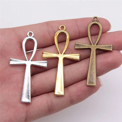 WYSIWYG 4pcs 52x28mm 3 Colors Egyptian Ankh Life Symbol Big Ankh Cross Charm Ankh Cross Pendant