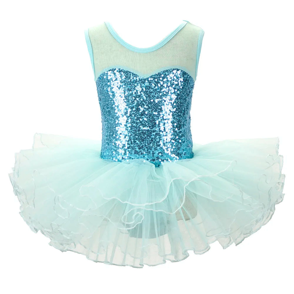 Nice Girls Ballerina Fairy Prom Party Costume Kids Sequined Flower Dress Dancewear Gymnastic Leotard  Ballet Tutu Dress