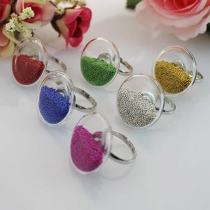 3PCS 27MM Flat Bubble Liquid Rings with Mixed Color Lucky Beads Stuffing Inside Glass Globe Bottle Jewelry