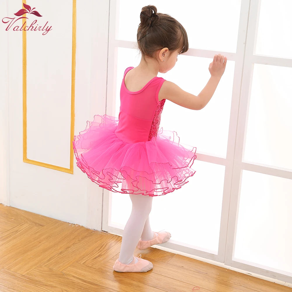 Nice Girls Ballerina Fairy Prom Party Costume Kids Sequined Flower Dress Dancewear Gymnastic Leotard  Ballet Tutu Dress