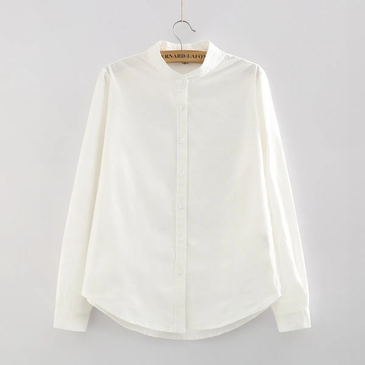 EYM 2024 Brand New Arrival Women's Shirt Casual Cotton Stand Collar Solid Color White Long Sleeve Blouses Simple Style Lady Tops