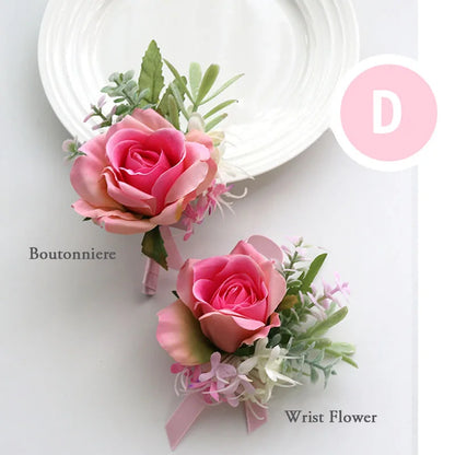 YO CHO Boutonniere Wedding Corsages and Boutonnieres Pink Roses Silk Flowers Boutonnieres Groom Men Marriage Wedding Accessories