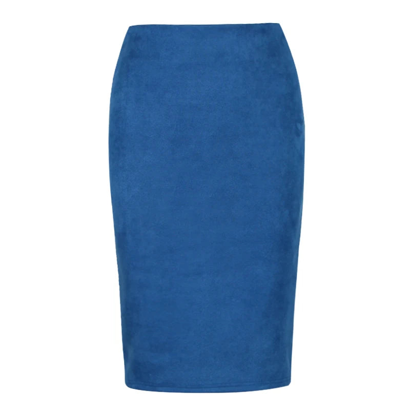 High Street 2024 Women Suede Multi Color Pencil Midi Skirt Female Spring Summer Basic Tube Bodycon Skirts Saia