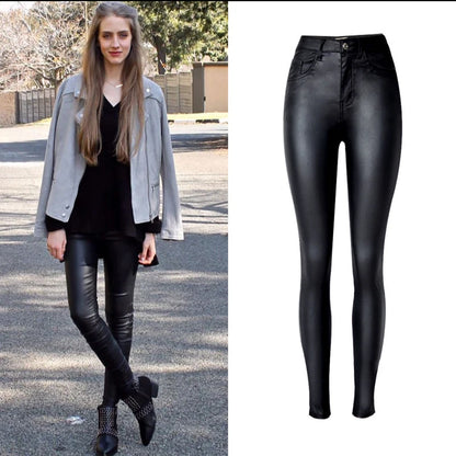 2024 Styling Skinny Women Jeans High Waist Faux Leather Pants Outfit Leggings Chic Casual Girl Stretch Leather Denim Jeans C1075