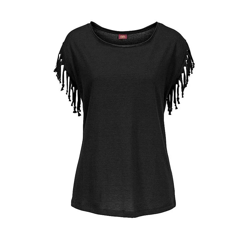 Wholesale Casual Stylish Women Batwing Sleeve T-Shirt O-Neck Tassel Khaqi/Green/Black Three Color Tops Tees S- 5XL On Sale