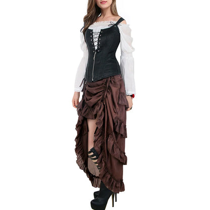 Women's Plus Size Victorian Gothic Steampunk Midi Skirt Sexy High-Low Ruffles Vintage Elasticity Pleated Corset Party Skirts
