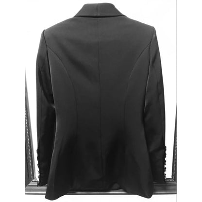 HIGH STREET New Fashion 2024 Designer Blazer Women's Long Sleeve Double Breasted Metal Lion Buttons Long Blazer Outer Wear