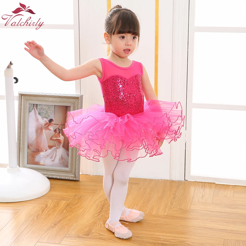 Nice Girls Ballerina Fairy Prom Party Costume Kids Sequined Flower Dress Dancewear Gymnastic Leotard  Ballet Tutu Dress