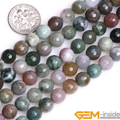 Natural Stone Indian Agates Round Faceted Beads For Jewelry Making 15" DIY Bracelet Necklace 6mm 8mm 10mm 12mm 14mm