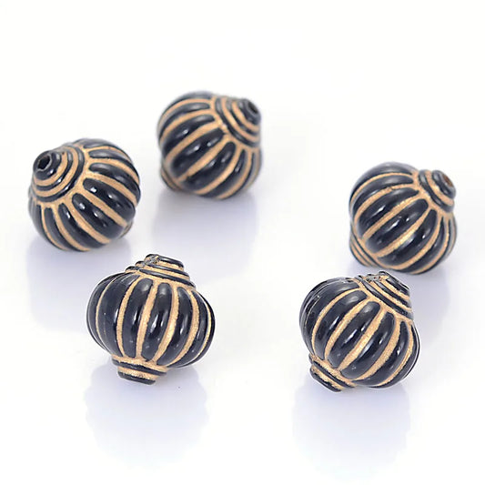 Miasol 30 Pcs Plating Acrylic Stripe Round Lantern Antique Design Spacers Charms Beads For Diy Jewelry Making Accessories