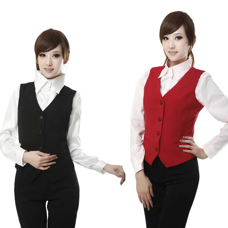 Cheap! Plus Size Red Black Women's Vest Work Wear Slim Short Veste Femme 2024 New Spring Waistcoat Office Lady Sleeveless Jacket