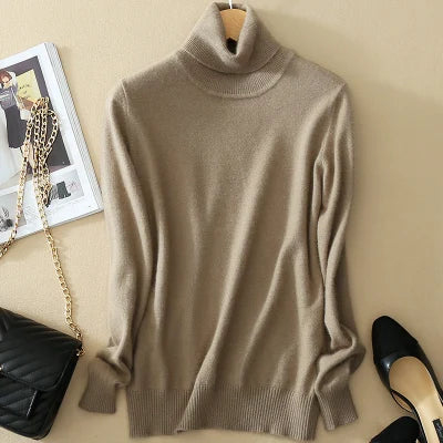 GABERLY Soft Cashmere Elastic Sweaters and Pullovers for Women Autumn Winter Turtleneck Female Wool Knitted Brand Sweater