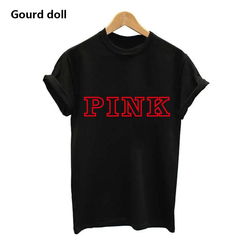 Harajuku Fashion PINK Letter Printed T-Shirts Women Tops Tee t shirt Women For Female O-Neck tumblr kawaii Casual Short Sleeve