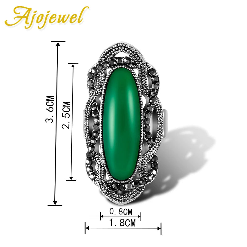 Ajojewel #7-9 Vintage Large Rhinestone Ring With Big Stone Jewelry For Woman Green/Red/Green