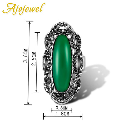 Ajojewel #7-9 Vintage Large Rhinestone Ring With Big Stone Jewelry For Woman Green/Red/Green