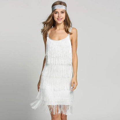 Vintage Vestidos 1920s Flapper Girl Fancy Dress Great Gatsby Dress Costumes Slash Neck Strappy Fringe Swing Party Dress Women