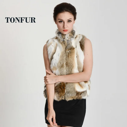 New Women Vintage Real Natural Rabbit Fur Vest with Zipper on Front Classical Style Factory Sale Female Dropshipping Gilet HP400