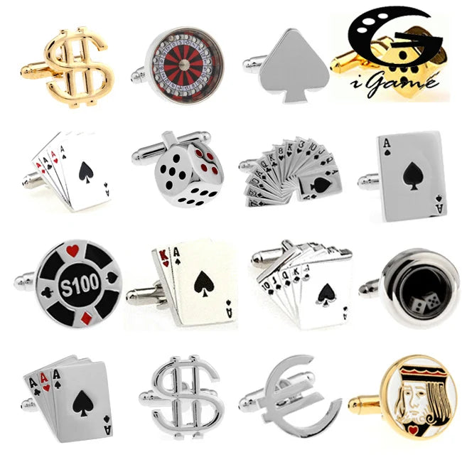 iGame Men Cuff Links Gamble Casino Series Roulette Dice Poker Jeton Design Fashion Cufflinks Wholesale&retail