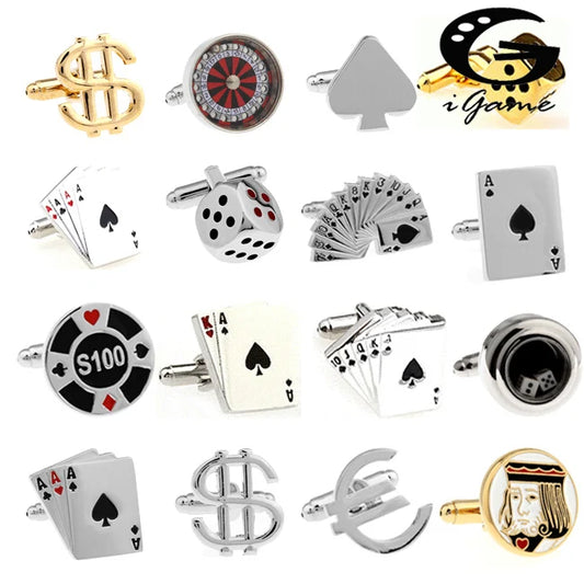 iGame Men Cuff Links Gamble Casino Series Roulette Dice Poker Jeton Design Fashion Cufflinks Wholesale&retail