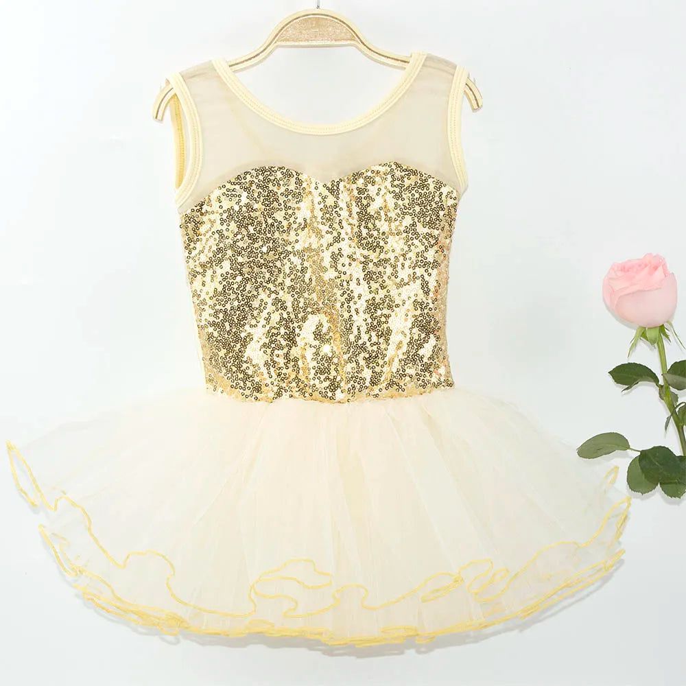 Nice Girls Ballerina Fairy Prom Party Costume Kids Sequined Flower Dress Dancewear Gymnastic Leotard  Ballet Tutu Dress