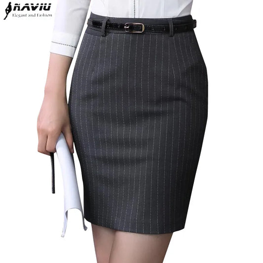 Naviu Spring Autumn Fashion Women Striped Skirt Elegant High Quality Formal Office Short Bottoms